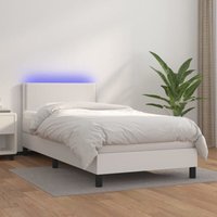 Boxspringbett,Schlafzimmerbett mit Matratze & led Weiß 90x200 cm Kunstleder Vidaxl 118888 von VIDAXL