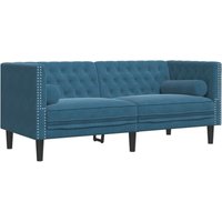 Chesterfield-Sofa mit Nackenrollen 2-Sitzer Blau Samt Vidaxl von VIDAXL