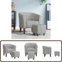 Vidaxl - Clubsessel mit Fußhocker Hellgrau Samt - Samtsofa - Lounge Chair - Beistelltisch - Sessel Grau - Gemütlicher Sessel von VIDAXL