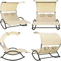Doppel-Sonnenliege mit Sonnendach Textilene Creme - Doppel Liege - Gartenliege - Sonnenliege - Textilene - Stahllge - Home & Living von VIDAXL