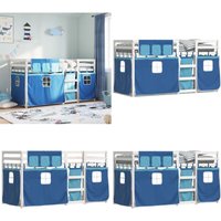 Vidaxl - Etagenbett mit Vorhängen Blau 75x190 cm Massivholz Kiefer - Kinderzimmermöbel - Hochbett - Etagenbett - Jugendbett - Holzbett - Home & Living von VIDAXL