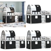 Vidaxl - Etagenbett mit Vorhängen Weiß Schwarz 90x200 cm Kiefernholz - Kinderzimmermöbel - Etagenbett - Hochbett - Jugendzimmer - Holzbett - Home & von VIDAXL