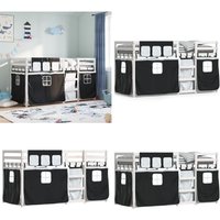 Etagenbett mit Vorhängen Weiß Schwarz 90x200 cm Kiefernholz - Kinderzimmermöbel - Hochbett - Etagenbett - Jugendbett - Holzbett - Home & Living von VIDAXL