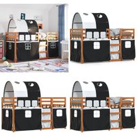 Vidaxl - Etagenbett mit Vorhängen Weiß & Schwarz 75x190 cm Kiefernholz - Kinderzimmermöbel - Hochbett - Etagenbett - Jugendzimmer - Holzbett - Home & von VIDAXL