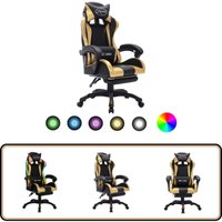 Gaming-Stuhl mit rgb LED-Leuchten Gold und Schwarz Kunstleder - Gaming-Stuhl - Bürostuhl - PC-Stuhl - Ergonomischer Stuhl - Led-Beleuchtung von VIDAXL