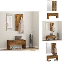 Garderoben-Set Räuchereiche Holzwerkstoff - Flurbank - Holzbank - Eingangsbereich Möbel - Garderobe - Spiegel von VIDAXL