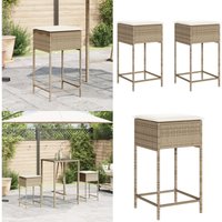 Vidaxl - Garten-Barhocker mit Kissen 2 Stk. Beige Poly Rattan - Gartenstuhl - Barhocker - Outdoor Furniture - Gartenmöbel - Rattan Sessel - Home & von VIDAXL