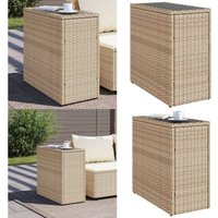 Vidaxl - Garten-Beistelltisch Glasplatte Beige 58x27,5x55 cm Poly Rattan - Gartentisch - Outdoor Tisch - Esszimmerset - Balkonmöbel - Terrassenmöbel von VIDAXL
