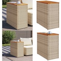 Vidaxl - Garten-Beistelltisch Holzplatte Beige 58x27,5x55 cm Poly Rattan - Gartentisch - Esszimmerset - Balkonmöbel - Terrassenmöbel - Outdoor Möbel von VIDAXL