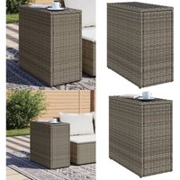 Vidaxl - Garten-Beistelltisch mit Glasplatte Grau 58x27,5x55 cm Rattan - Gartentisch - Outdoor Möbel - Esszimmerset - Balkonmöbel - Terrassenmöbel von VIDAXL