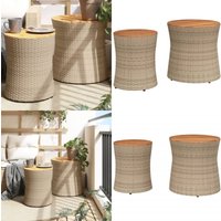 Garten-Beistelltische 2 Stk. mit Holzplatte Beige Poly Rattan - Gartentisch - Outdoor Möbel - Balkonmöbel - Terrassenmöbel - Esszimmerset - Home & Garten-Beistelltische 2 Stk. mit Holzplatte Beige Poly Rattan - Gartentisch - Outdoor Möbel - Balkonmöbel - Terrassenmöbel - Esszimmerset - Home & von VIDAXL