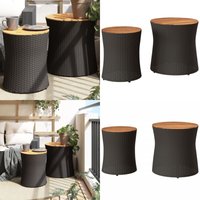 Garten-Beistelltische 2 Stk. mit Holzplatte Schwarz Poly Rattan - Gartentisch - Outdoor Möbel - Balkonmöbel - Terrassenmöbel - Esszimmerset - Home & Garten-Beistelltische 2 Stk. mit Holzplatte Schwarz Poly Rattan - Gartentisch - Outdoor Möbel - Balkonmöbel - Terrassenmöbel - Esszimmerset - Home & von VIDAXL