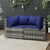 Vidaxl - Garten-Ecksofas mit Kissen 2 Stk. Grau Poly Rattan 952001 von VIDAXL