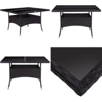 Garten-Esstisch Schwarz Poly Rattan und Glas - Gartenstuhl - Outdoor Möbel - Esstisch Set - Balkonmöbel - Terrassenmöbeln - Home & Living von VIDAXL