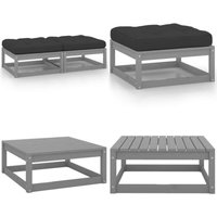 Vidaxl - Garten-Fußhocker mit Kissen 2 Stk. Grau Massivholz Kiefer - Gartenzubehör - Gartenstuhl - Sitzgelegenheit - Outdoor Möbel - Lounge Set von VIDAXL