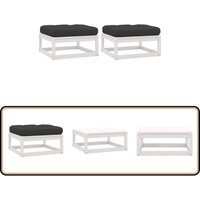 Vidaxl - Garten-Fußhocker mit Kissen 2 Stk. Weiß Massivholz Kiefer - Gartenfusshocker - Kiefernholz Möbel - Outdoor Lounge Set - Gartenstuhl von VIDAXL