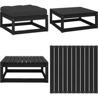 Vidaxl - Garten-Fußhocker mit Kissen Schwarz Kiefer Massivholz - Gartenfoßhocker - Kiefernholzmöbel - Outdoor Möbel - Lounge Set - Gartenstuhl - Home von VIDAXL