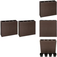 Vidaxl - Garten-Hochbeet mit 4 Töpfen 2 Stk. Poly Rattan Braun - Rattan Pflanzkübel - Outdoor Dekoration - Gartenmöbel - Terrassenpflanzen von VIDAXL