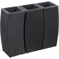 3-tlg. Garten-Hochbeete,Blumenkasten Poly Rattan Schwarz vidaXL von BONNEVIE