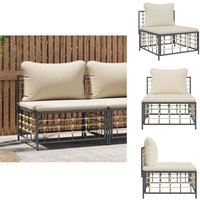 Garten-Mittelsofa mit Beige Kissen Poly Rattan - Gartensofa - Polyethylen-Rattan - Gartenmöbeln - Lounge Möbel - Außenbereich von VIDAXL
