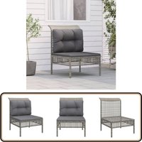 Garten-Mittelsofa mit Kissen Grau Poly Rattan - Gartenmöbel - Outdoor Möbel - Lounge Set - Rattan Gartenmöbel - Polyethylen Gartenmöbel von VIDAXL