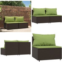 Vidaxl - Garten-Mittelsofas mit Kissen 2 Stk. Braun Poly Rattan - Gartensofa - Outdoor Möbel - Lounge Set - Gartenlounge - Rattan Möbel - Home & von VIDAXL