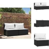 Garten-Mittelsofas mit Kissen 2 Stk. Schwarz Poly Rattan - Gartenmöbel - Outdoor Möbel - Lounge Set - Rattan Gartenmöbel - Polyethylen Gartenmöbel von VIDAXL