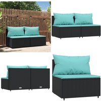 Vidaxl - Garten-Mittelsofas mit Kissen 2 Stk. Schwarz Poly Rattan - Gartenmöbel - Outdoor Möbel - Lounge Set - Rattan Gartenmöbel - Polyethylen von VIDAXL
