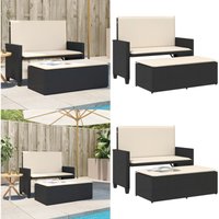 Gartenbank mit Kissen und Hocker Schwarz Poly Rattan - Gartensafe - Outdoor-Sofa - Gartenmöbel - Balkonmöbel - Lounge Set - Home & Living von VIDAXL