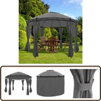 Gartenpavillion mit Vorhängen Rund 3,5x2,7 m Anthrazit - Gartenpavillon - Partyzelt - Außenbereich - Grillparty - Feier Gartenpavillion mit Vorhängen Rund 3,5x2,7 m Anthrazit - Gartenpavillon - Partyzelt - Außenbereich - Grillparty - Feier von VIDAXL