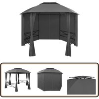 Gartenpavillon mit Vorhängen Sechseckig 360x265 cm - Gartenpavillon - Partyzelt - Outdoor Möbel - Sommerhaus - Terrasse von VIDAXL