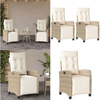 Vidaxl - Gartensessel mit Fußteil 2 Stk. Verstellbar Beige Poly Rattan - Gartenstuhl - Liegesessel - Rattan Sessel - Gartenmöbel - Balkon Möbel von VIDAXL