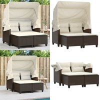 Gartensofa 2-Sitzer mit Dach und Hockern Braun Poly Rattan - Gartensofa - Outdoor Möbel - Gartenmöbel - Rattan Gartenmöbel - Lounge Set - Home & von VIDAXL