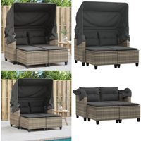 Vidaxl - Gartensofa 2-Sitzer mit Dach und Hockern Hellgrau Poly Rattan - Gartensofa - Outdoor Möbel - Gartenmöbel - Rattan Gartenmöbel - Lounge Set von VIDAXL