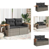 Vidaxl - Gartensofa 2-Sitzer mit Kissen Grau Poly Rattan - Gartensofa - Outdoor Möbel - Balkonmöbel - Lounge Set - Rattan Gartenmöbel von VIDAXL