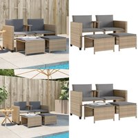 Gartensofa 2-Sitzer mit Tisch und Hockern Beige Poly Rattan - Gartensofa - Outdoormöbel - Lounge Set - Rattan Gartenmöbel - Gartenstuhl - Home & von VIDAXL
