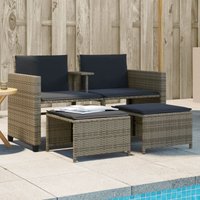 Vidaxl - Gartensofa 2-Sitzer mit Tisch und Hockern Grau Poly Rattan von VIDAXL