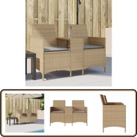 Gartensofa 2-Sitzer mit Tisch und Kissen Beige Poly Rattan - Outdoor-Sofa - Gartensofa - Balkonmöbel - Lounge Set - Sonnendeckset von VIDAXL