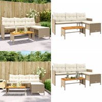 Gartensofa in L-Form mit Tisch und Kissen Beige Poly Rattan - Gartensofa - Outdoor Möbel - Lounge Set - Terrassenmöbel - Esszimmergarnitur - Home & von VIDAXL