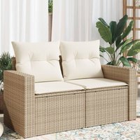 Gartensofa mit Kissen 2-Sitzer Beige Poly Rattan Vidaxl von VIDAXL