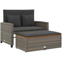 Gartensofa mit Kissen 2-Sitzer Grau Poly Rattan & Akazienholz - Vidaxl von VIDAXL