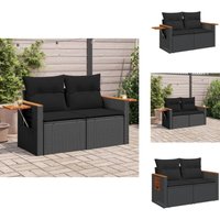 Gartensofa mit Kissen 2-Sitzer Schwarz Poly Rattan - Gartensofa - Outdoor Möbel - Balkonmöbel - Lounge Set - Rattan Gartenmöbel von VIDAXL