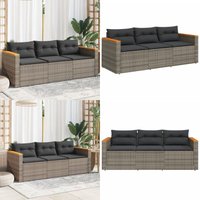 Gartensofa mit Kissen 3-Sitzer Grau Poly Rattan - Gartensofa - Outdoor Möbel - Lounge Set - Rattan Gartenmöbel - Gartenstuhl - Home & Living von VIDAXL