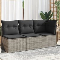 Gartensofa mit Kissen 3-Sitzer Grau Poly Rattan - Vidaxl von VIDAXL