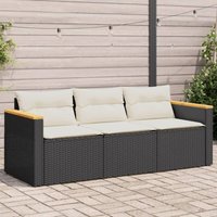 Gartensofa mit Kissen 3-Sitzer Schwarz Poly Rattan - Vidaxl Gartensofa mit Kissen 3-Sitzer Schwarz Poly Rattan - Vidaxl von VIDAXL