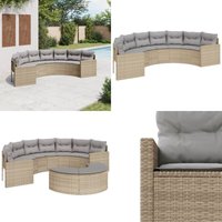 Gartensofa mit Kissen Halbrund Beige Poly-Rattan - Outdoor-Sofa - Gartensofa - Lounge Set - Halbrunder Tisch - Poolparty - Home & Living von VIDAXL
