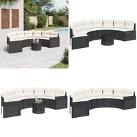 Gartensofa mit Tisch und Kissen Halbrund Schwarz Poly-Rattan - Gartensofa - Outdoor-Sofa - Halbrunder Gartensofa - Lounge Set - Gartenlounge - Home & von VIDAXL