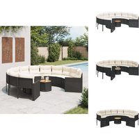 Gartensofa mit Tisch und Kissen Rund Schwarz Poly-Rattan - Gartenmöbel - Outdoor-Sofa - Esszimmerset - Lounge Set - Rattan Gartenmöbel von VIDAXL