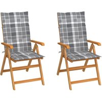 Vidaxl - Gartenstühle 2 Stk. Graue Karomuster Kissen Massivholz Teak Vidaxl - Gartenstühle 2 Stk. Graue Karomuster Kissen Massivholz Teak von VIDAXL