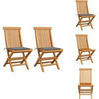 Vidaxl - Gartenstühle mit Grauen Kissen 2 Stk. Massivholz Teak - Gartensaßsessel - Gartenmöbel - Teak Gartenstuhl - Klappsitzgelegenheit - Outdoor Vidaxl - Gartenstühle mit Grauen Kissen 2 Stk. Massivholz Teak - Gartensaßsessel - Gartenmöbel - Teak Gartenstuhl - Klappsitzgelegenheit - Outdoor von VIDAXL